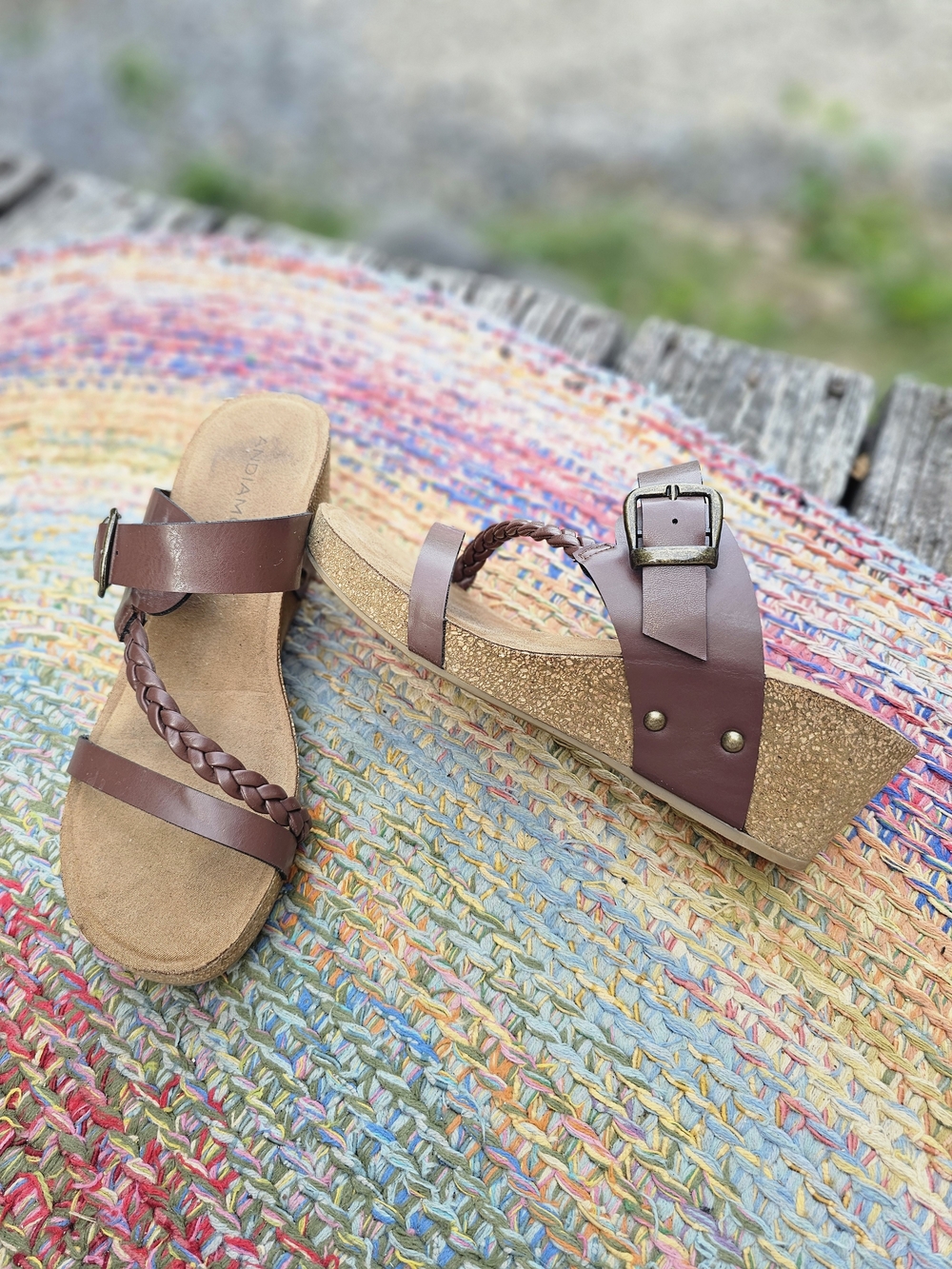 Women’s Brown Braided Leather Cork Wedge Sandals